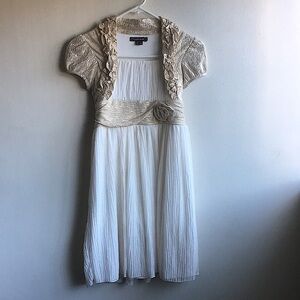 My Michelle Sz 12 Holiday White Gold Dress Sparkle Layers Sleeves Rosette Girls